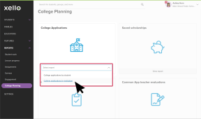 College Planning page in Xello. In the College Applications tile, the "Select Report" menu is open with "College Applications by Institution" selected